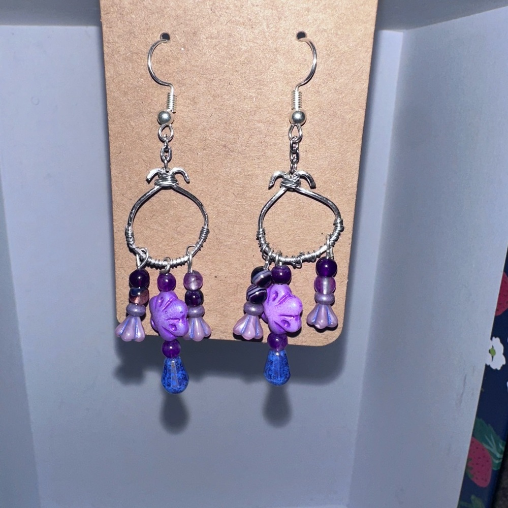 Purple and Silver Dangle Earrings